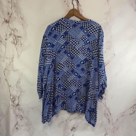 Catherines Shirt Womens 3X 26 28 Blue Blouse Popover Gingham Patchwork Picnic - Picture 5 of 11